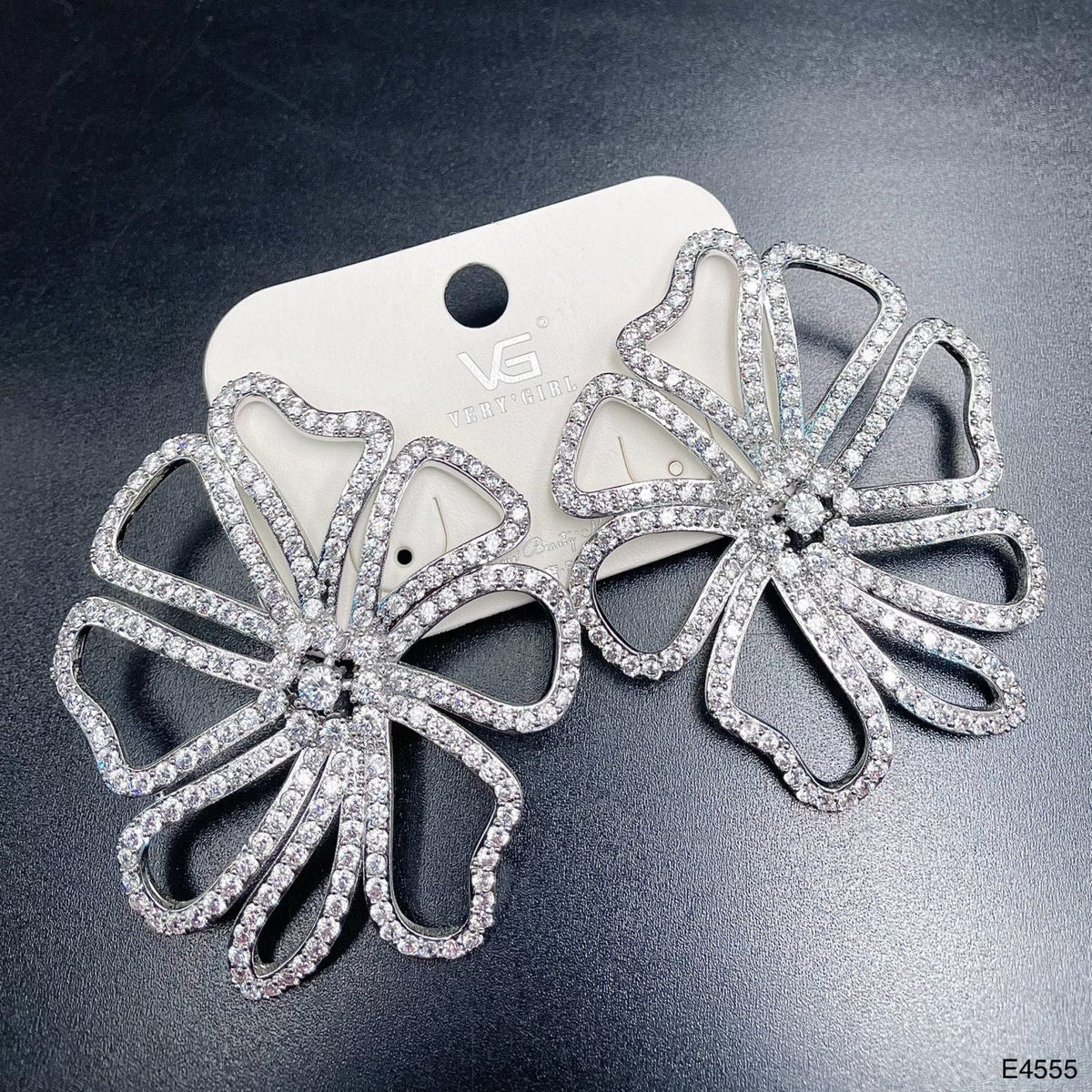 Flower Cubic Zirconia Silver Anti Tarnish Stud Earring For Women