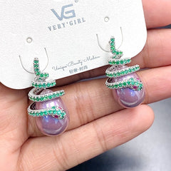 Snake Cubic Zirconia Crystal Silver Light Blue Silver Anti Tarnish Drop Earring For Women