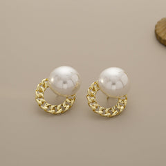 White Gold Plated Pearl Alloy Stud Earrings For Women