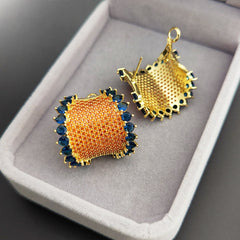 Orange Blue Gold Cubic Zirconia Anti Tarnish Copper Stud Earrings