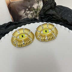 Wide Yellow Evil Eye Cubic Zirconia 18k Gold Stud Earring For Women
