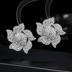 Flower Silver Cubic Zirconia Rhinestone Stud Earring For Women