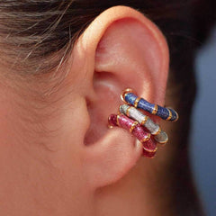 18K Gold Multicolour Enamel Stainless Steel Anti Tarnish Ear Cuff Pack Of 3 Earring For Women
