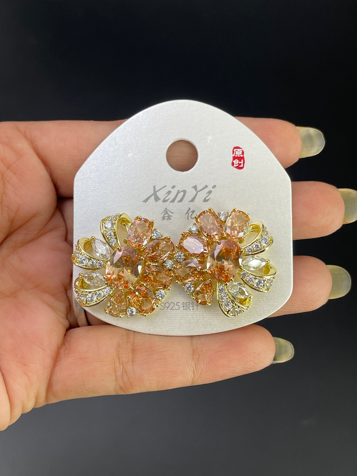 Multi Color Floral Cluster Gold Silver Cubic Zirconia Copper Stud Earrings