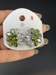 Multi Color Floral Cluster Gold Silver Cubic Zirconia Copper Stud Earrings