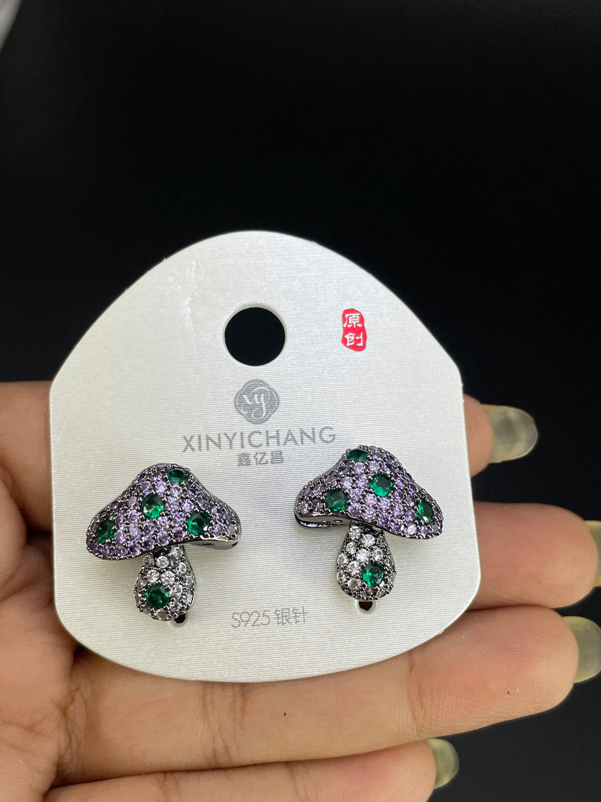 Multi Color Mushroom Gold Silver Cubic Zirconia Copper Stud Earrings