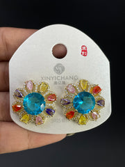 Multi Color Sunflower Gold Silver Cubic Zirconia Copper Stud Earrings