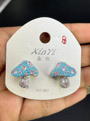 Multi Color Mushroom Gold Silver Cubic Zirconia Copper Stud Earrings