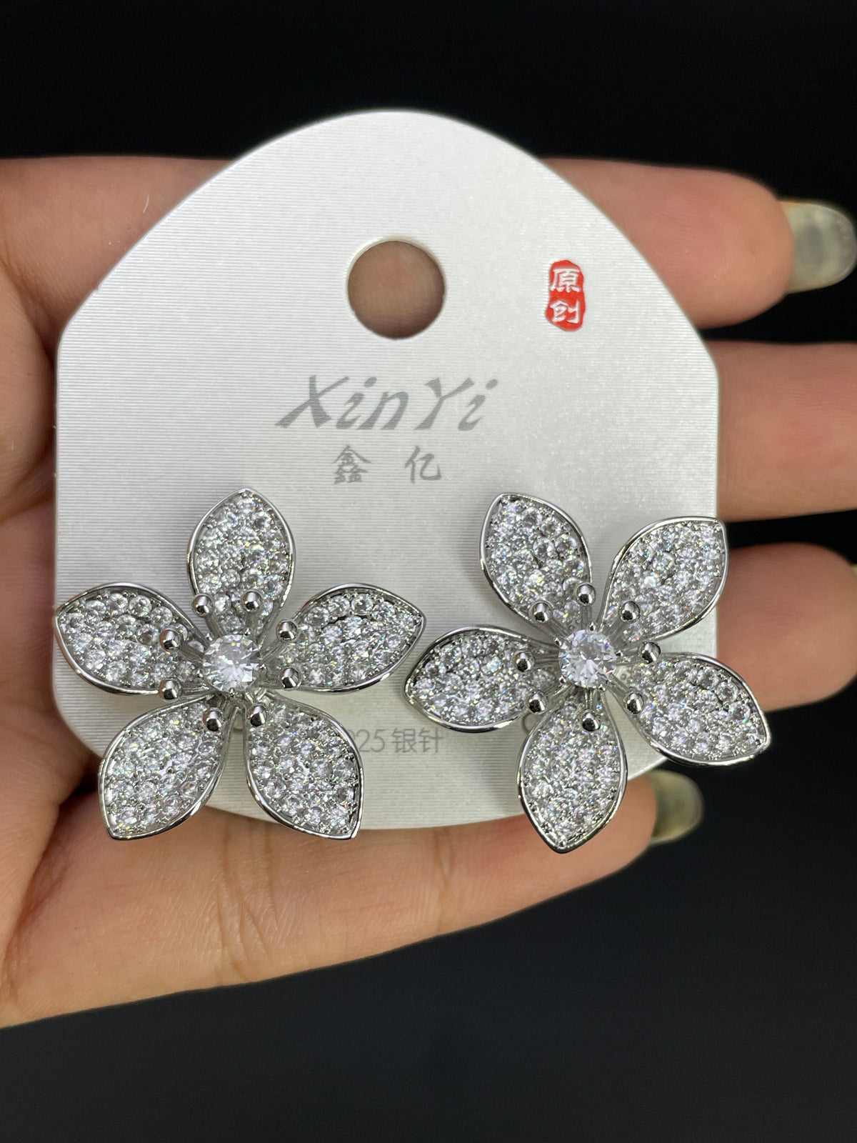 Multi Color Luxury Floral Gold Silver Cubic Zirconia Stud Earrings