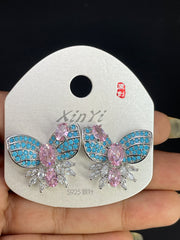 Multi Color Butterfly Gold Silver Cubic Zirconia Copper Stud Earrings