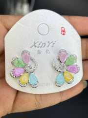 Multi Color Floral Gold Silver Cubic Zirconia Copper Drop Earrings Women