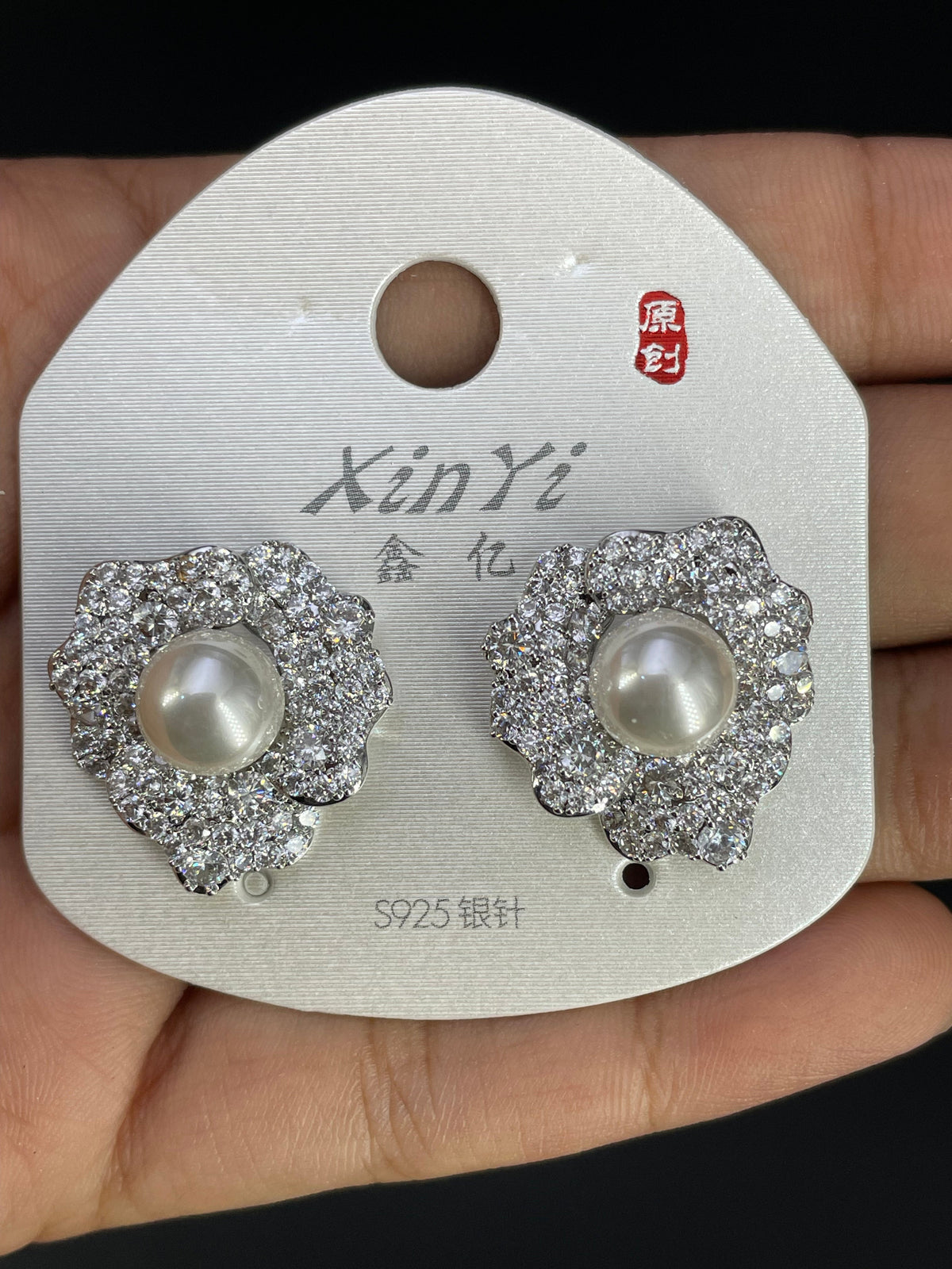 Multi Color Floral Pearl Gold Silver Cubic Zirconia Copper Stud Earrings