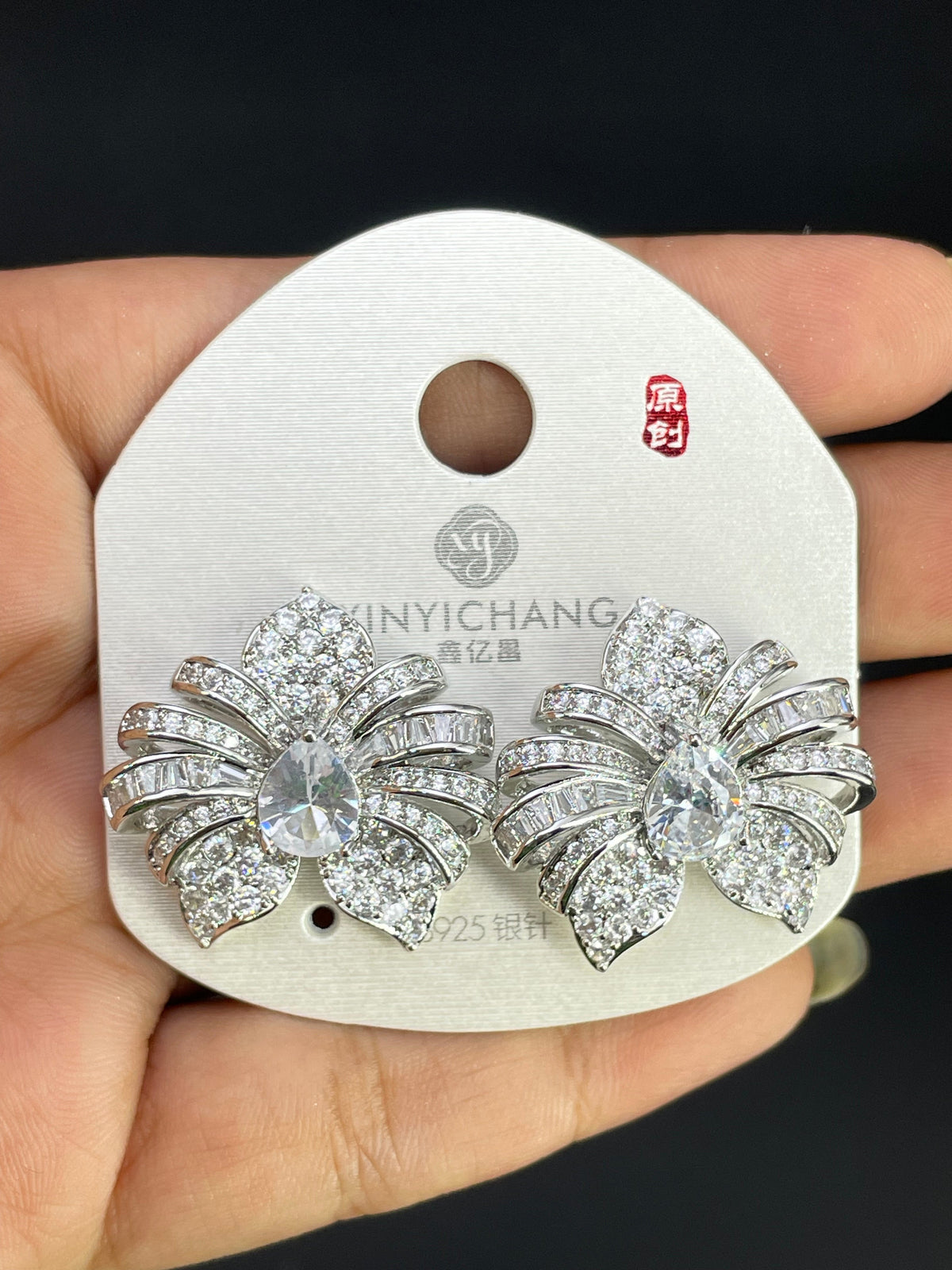 Multi Color Flower Oval Gold Silve Cubic Zirconia Copper Stud Earrings