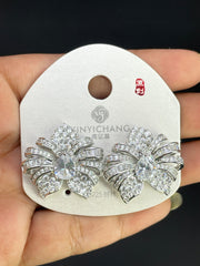 Multi Color Flower Oval Gold Silve Cubic Zirconia Copper Stud Earrings