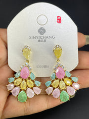 Multi Color Floral Chandelier Gold Silver Cubic Zirconia Copper Drop Earrings