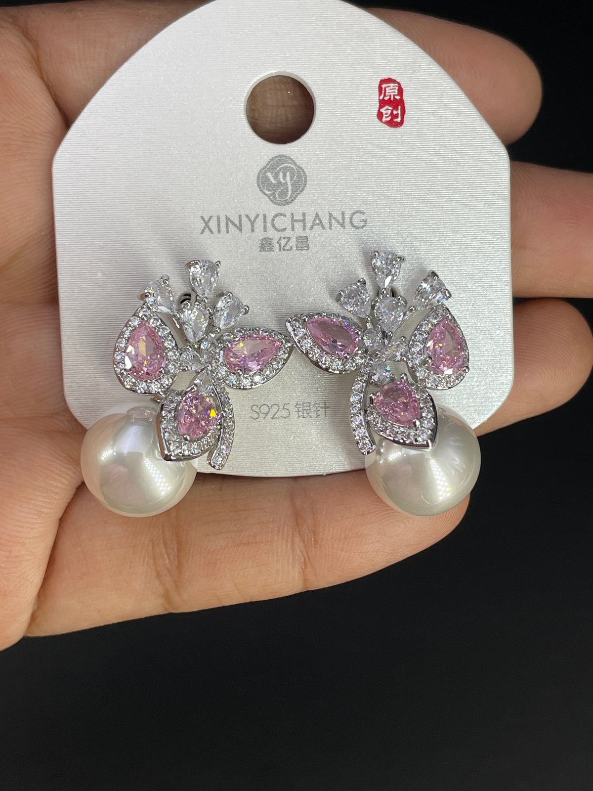 Multi Color Floral Gold Silver Cubic Zirconia Pearl Copper Drop Earrings