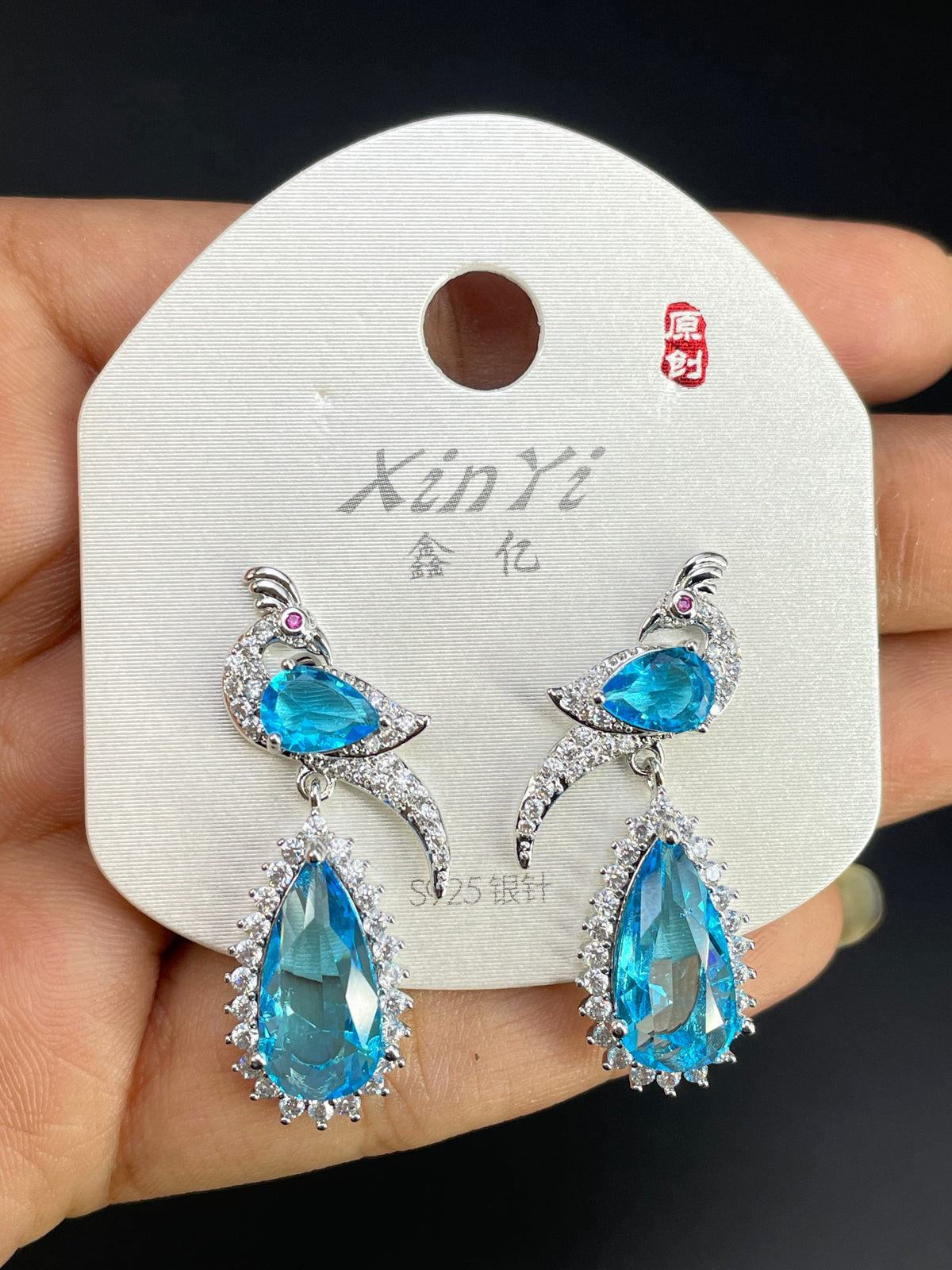 Multi Color Peacock Gold Silver Cubic Zirconia Copper Dangler Earrings