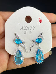 Multi Color Peacock Gold Silver Cubic Zirconia Copper Dangler Earrings
