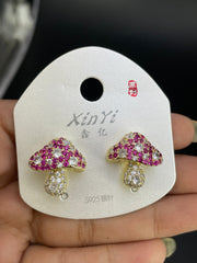 Multi Color Mushroom Gold Silver Cubic Zirconia Copper Stud Earrings