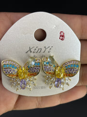 Multi Color Butterfly Gold Silver Cubic Zirconia Copper Stud Earrings