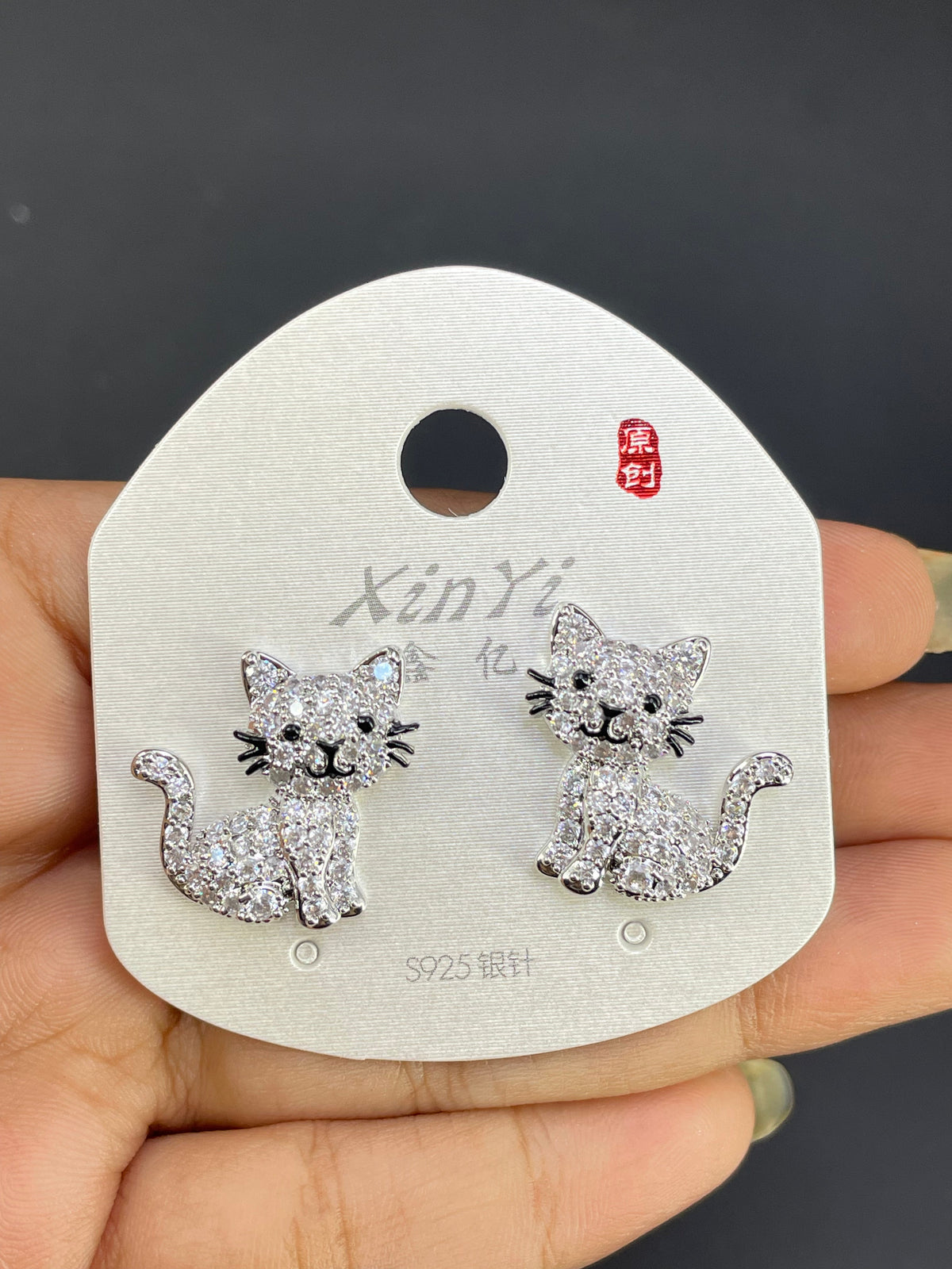 Multi Color Cat Gold Silver Cubic Zirconia Copper Stud Earrings Women