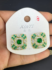 Multi Color Square Gold Silver Cubic Zirconia Copper Stud Earrings Women