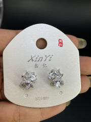 Multi Color Floral Gold Silver Cubic Zirconia Copper Stud Earrings Women