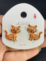 Multi Color Cat Gold Silver Cubic Zirconia Copper Stud Earrings Women