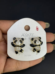 Black Panda Gold Silver Cubic Zirconia Copper Stud Earrings
