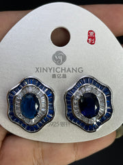 Multi Color Floral Oval Gold Silver Cubic Zirconia Copper Stud Earrings