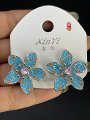 Multi Color Luxury Floral Gold Silver Cubic Zirconia Stud Earrings