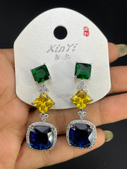 Multi Color Geometric Gold Silver Cubic Zirconia Copper Stud Earrings