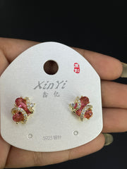 Multi Color Floral Gold Silver Cubic Zirconia Copper Stud Earrings Women