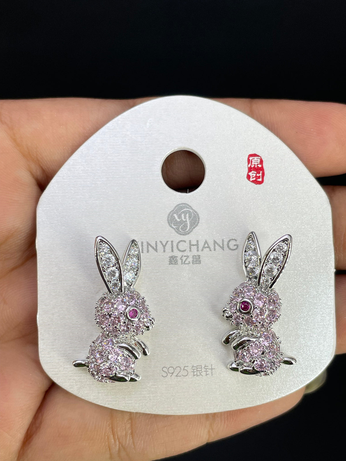 Multi Color Rabbit Gold Silver Cubic Zirconia Copper Stud Earrings Women