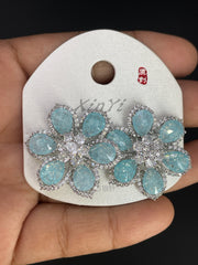 Multi Color Floral Gold Silver Cubic Zirconia Copper Stud Earrings