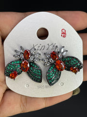 Multi Color Butterfly Gold Silver Cubic Zirconia Copper Stud Earrings