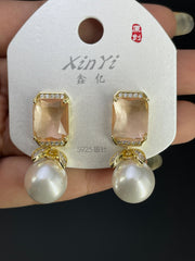 Multi Color Rectangle Gold Silver Cubic Zirconia Copper Drop Earrings