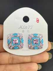 Multi Color Square Gold Silver Cubic Zirconia Copper Stud Earrings Women