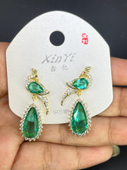Multi Color Peacock Gold Silver Cubic Zirconia Copper Dangler Earrings