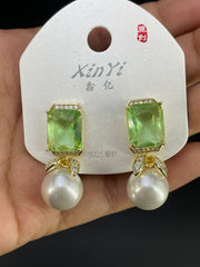 Multi Color Rectangle Gold Silver Cubic Zirconia Copper Drop Earrings