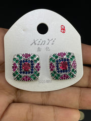 Multi Color Square Gold Silver Cubic Zirconia Copper Stud Earrings Women