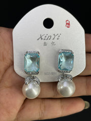 Multi Color Rectangle Gold Silver Cubic Zirconia Copper Drop Earrings