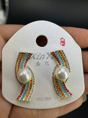 Multi Color Elegant Curved Pearl Gold Silver Copper Stud Earrings Women