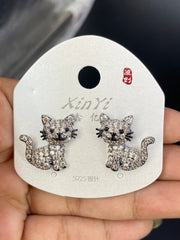 Multi Color Cat Gold Silver Cubic Zirconia Copper Stud Earrings Women