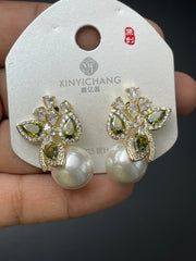 Multi Color Floral Gold Silver Cubic Zirconia Pearl Copper Drop Earrings