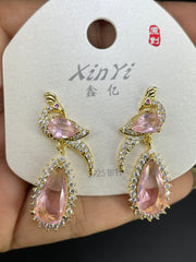 Multi Color Peacock Gold Silver Cubic Zirconia Copper Dangler Earrings