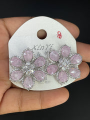 Multi Color Floral Gold Silver Cubic Zirconia Copper Stud Earrings