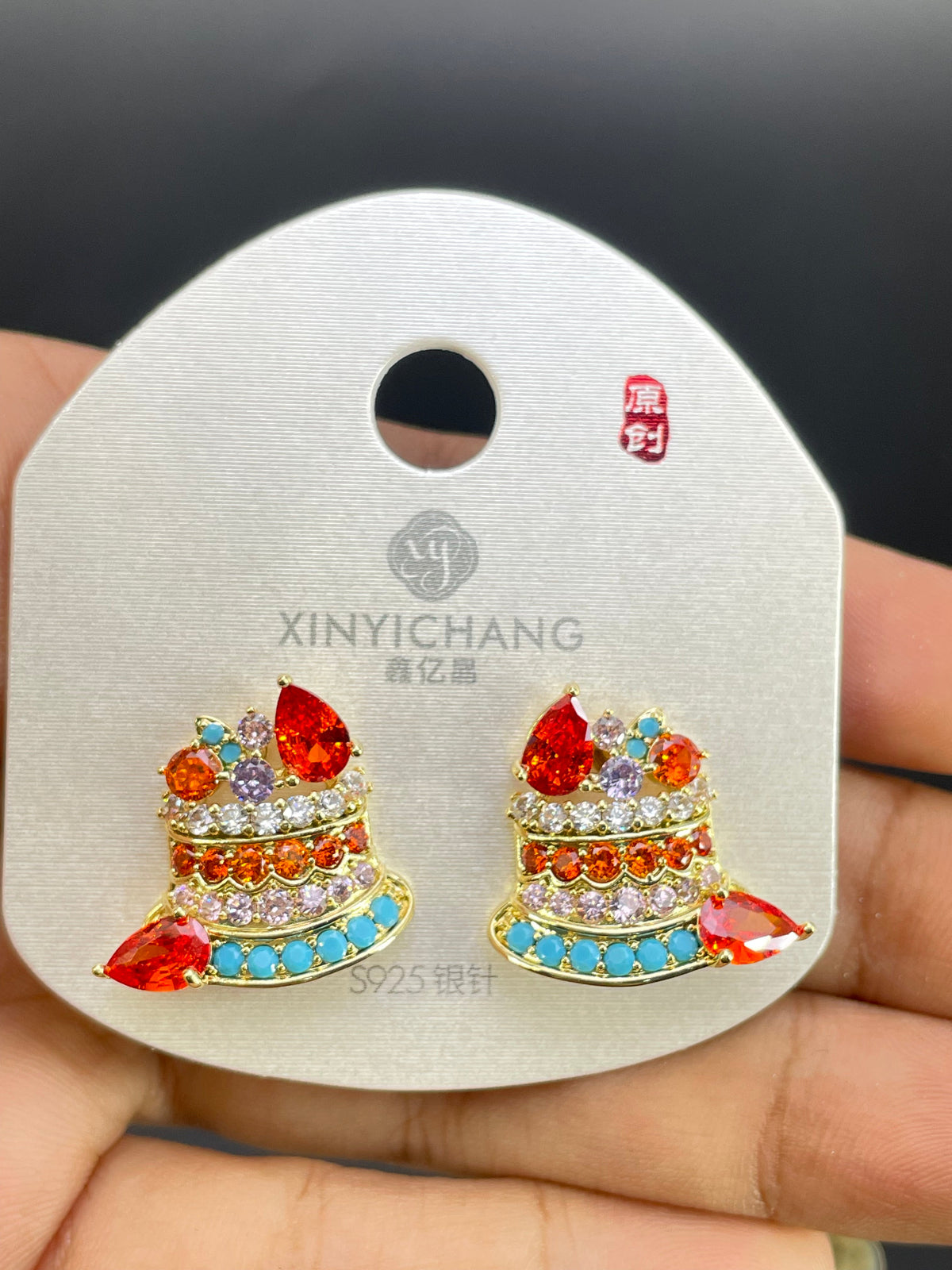 Multi Color Bell Gold Silver Cubic Zirconia Copper Stud Earrings Women