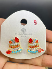Multi Color Bell Gold Silver Cubic Zirconia Copper Stud Earrings Women