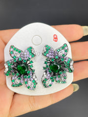 Multi Color Flower Rose Gold Silver Cubic Zirconia Copper Stud Earrings